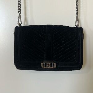 Rebecca Minkoff Black Suede Chevron Cross Body Bag